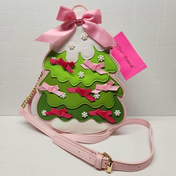 Betsey Johnson XO Merry Green & Pink Kitsch Christmas Tree Crossbody Bag NWT - Picture 1 of 4